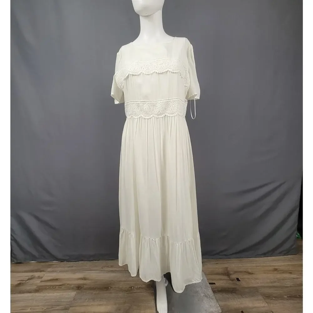 chinese dress ladies Selah Lace Trim Midi Dress in Cream